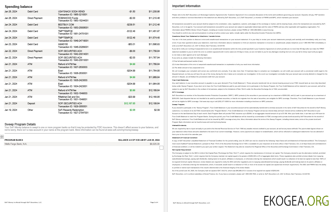 Relevé bancaire USA Sofi, 4 pages 2